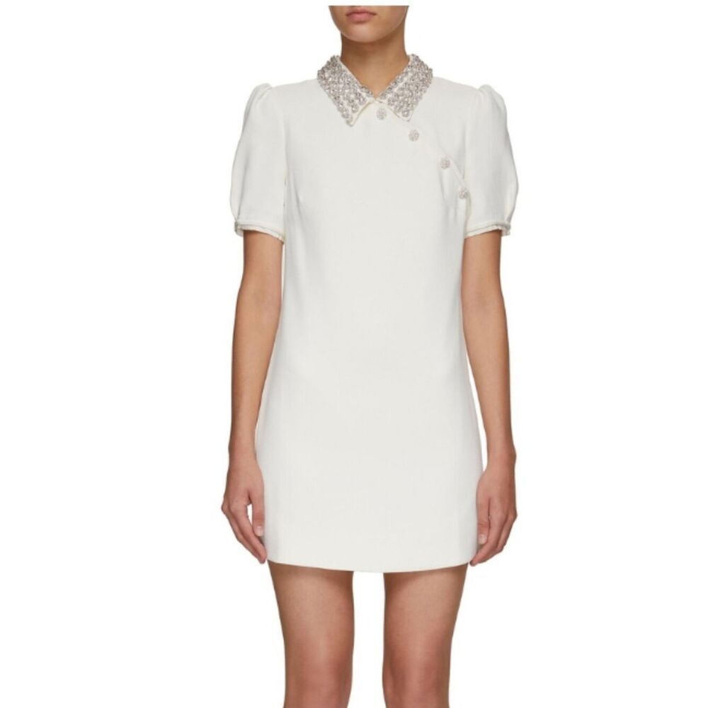 Self-Portrait Dimante  Collar Crepe Puff Sleeve Mini Dress Size 0